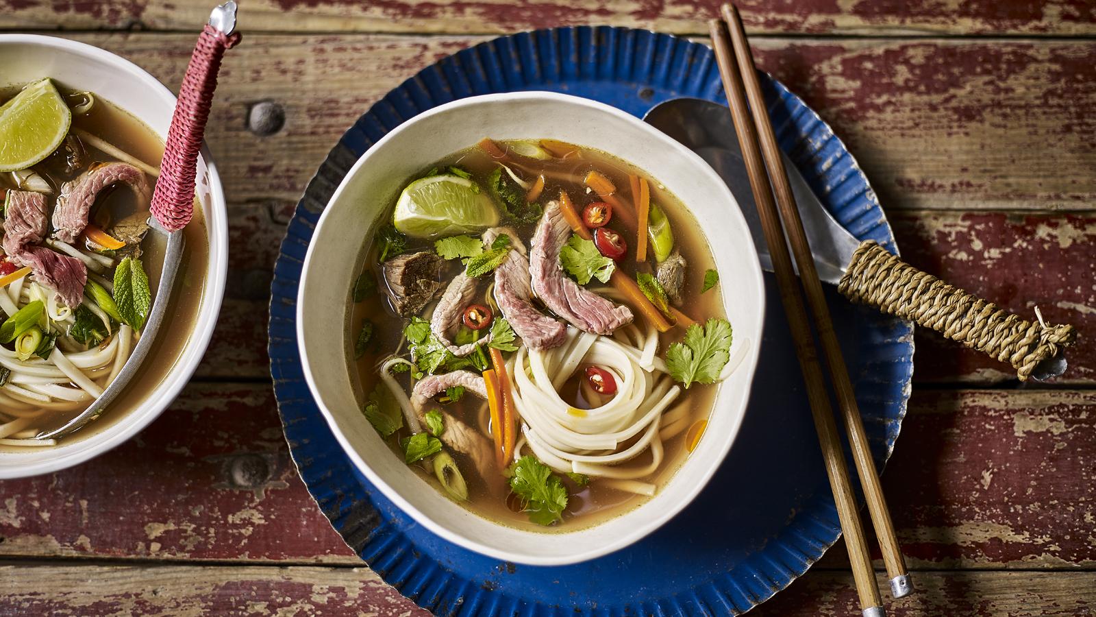 A bowl of Asian noodle soup